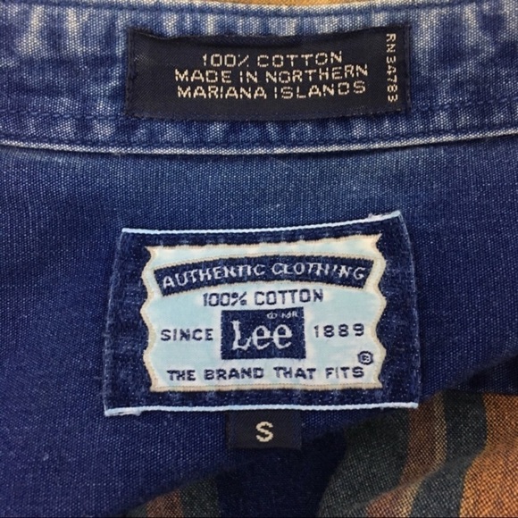LEE Shirt Shacket Button Down Denim Stripe Long Sleeve Retro Cabincore Small - Picture 6 of 8